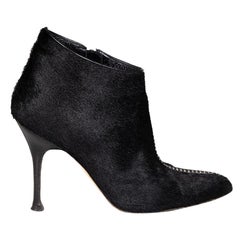 Manolo Blahnik Black Ponyhair Stitch Ankle Boots Size IT 39