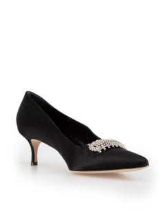 Manolo Blahnik Black Satin Crystal Embellish Pumps Size IT 41