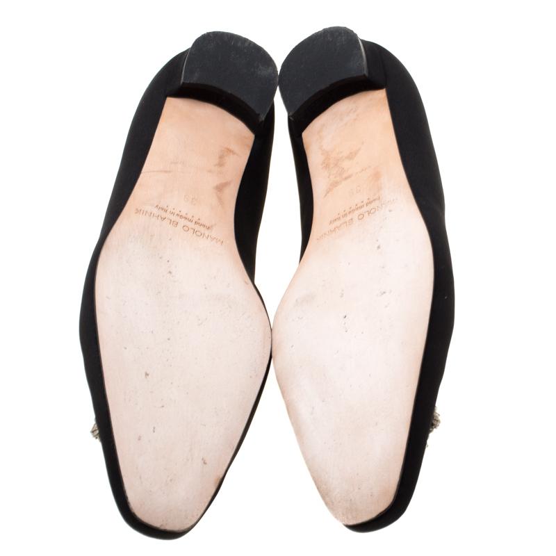 Manolo Blahnik Black Satin Crystal Embellished Ballet Flats Size 39 1