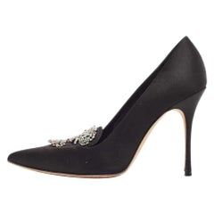 Manolo Blahnik Black Satin Crystal Embellished Pumps Size 39