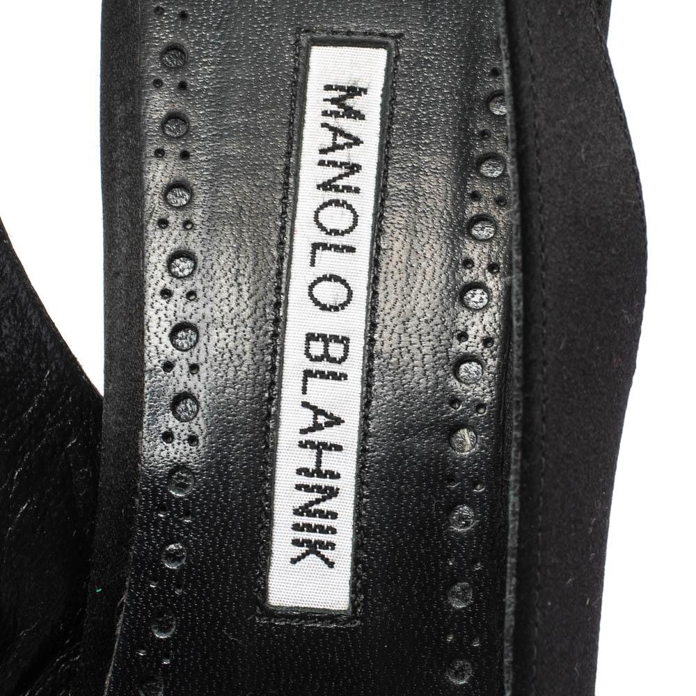 Women's Manolo Blahnik Black Satin Dolores Pointed Toe Slingback Sandals Size 39.5