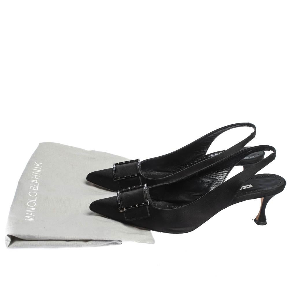 Manolo Blahnik Black Satin Dolores Pointed Toe Slingback Sandals Size 39.5 1
