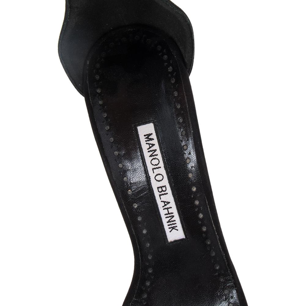 Manolo Blahnik Black Satin Embellished Ankle Strap Sandals Size 38.5 1