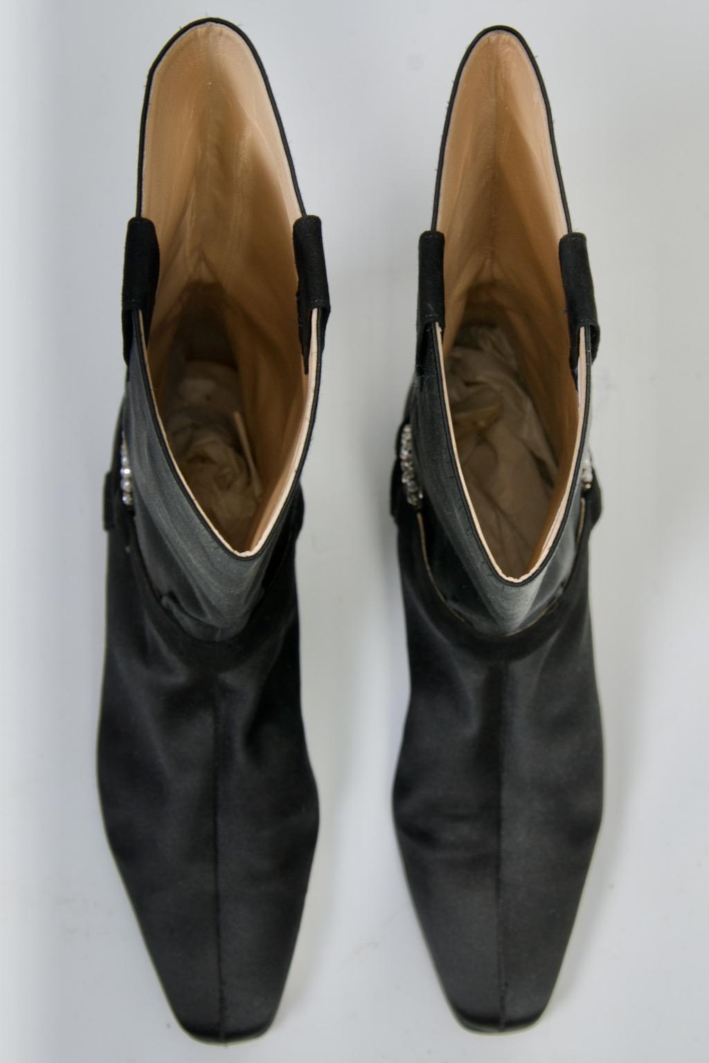 Manolo Blahnik Black Satin Evening Boots For Sale 2