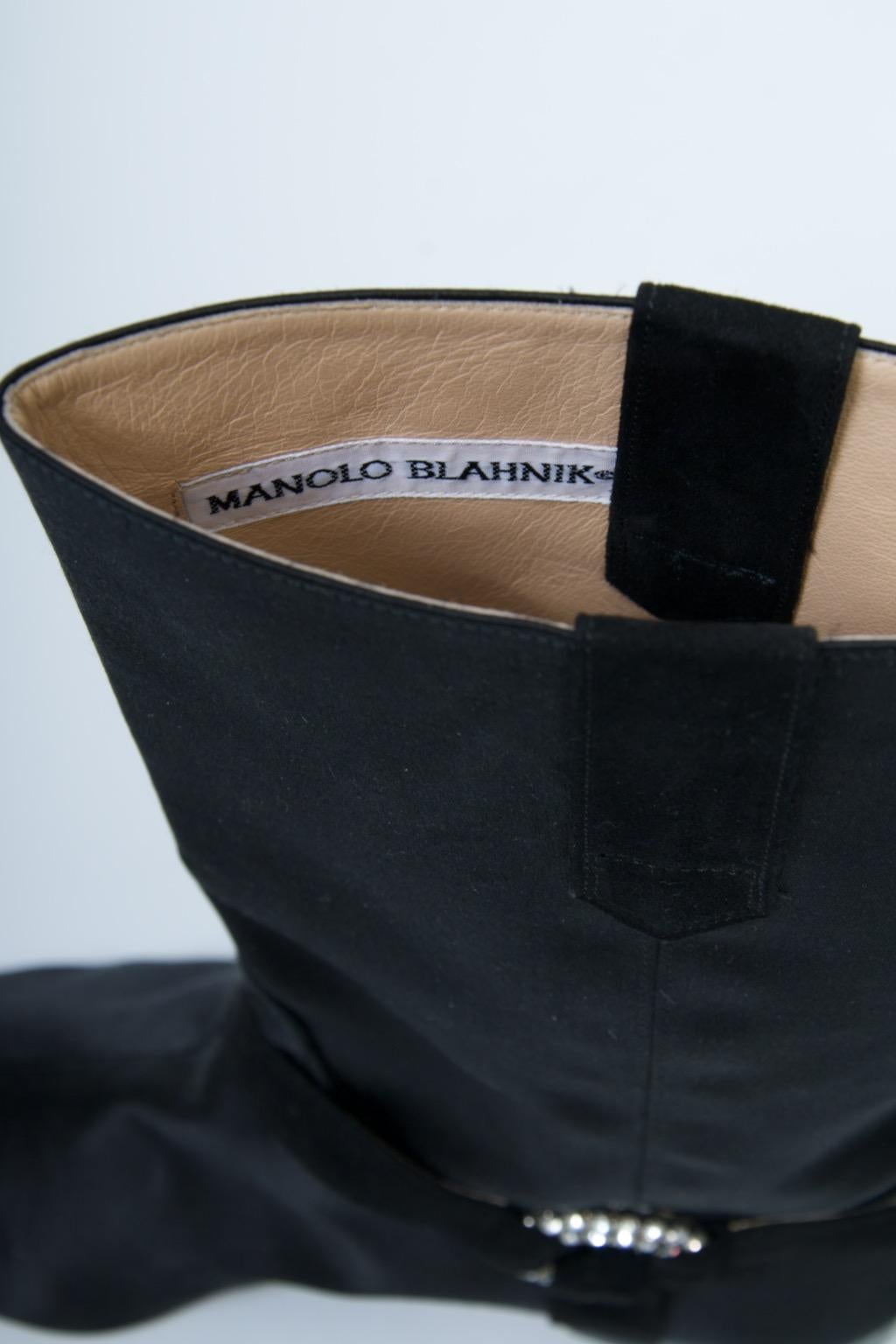 Manolo Blahnik Black Satin Evening Boots For Sale 3