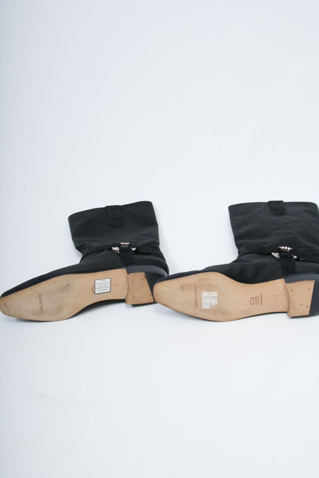 Manolo Blahnik Black Satin Evening Boots For Sale 4