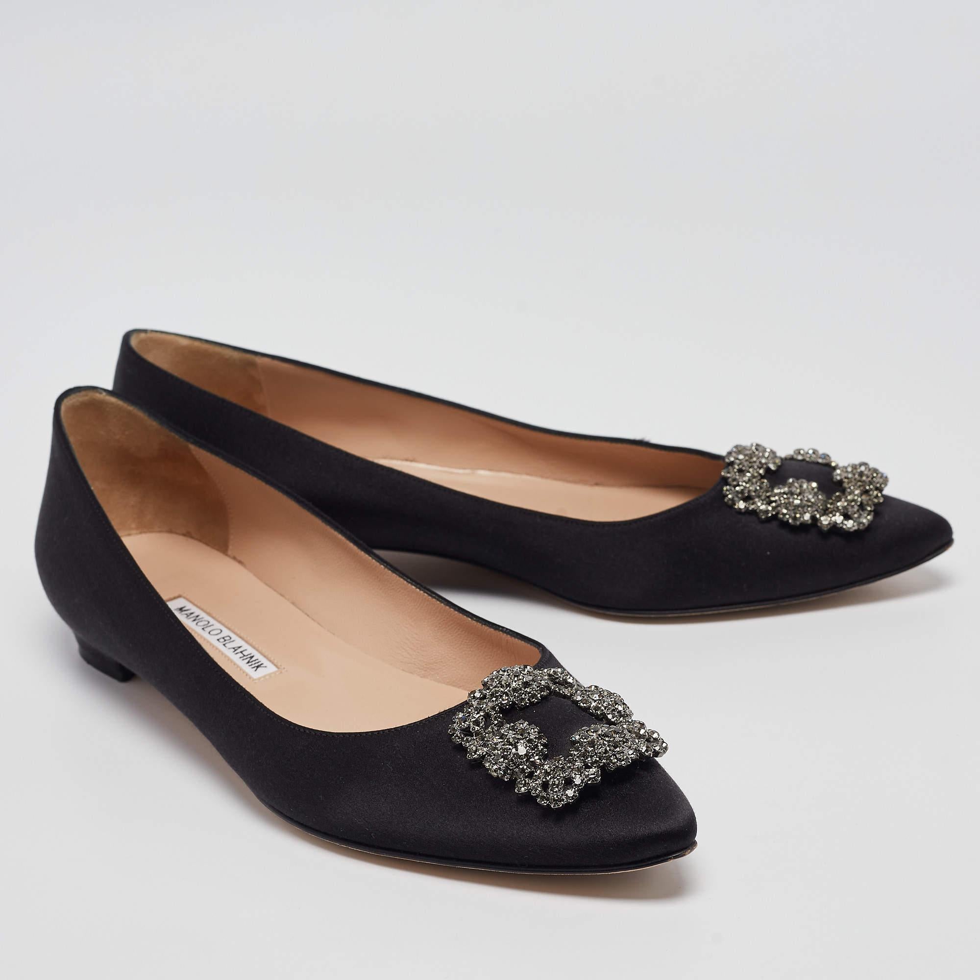 Women's Manolo Blahnik Black Satin Hangisi Ballet Flats Size 41