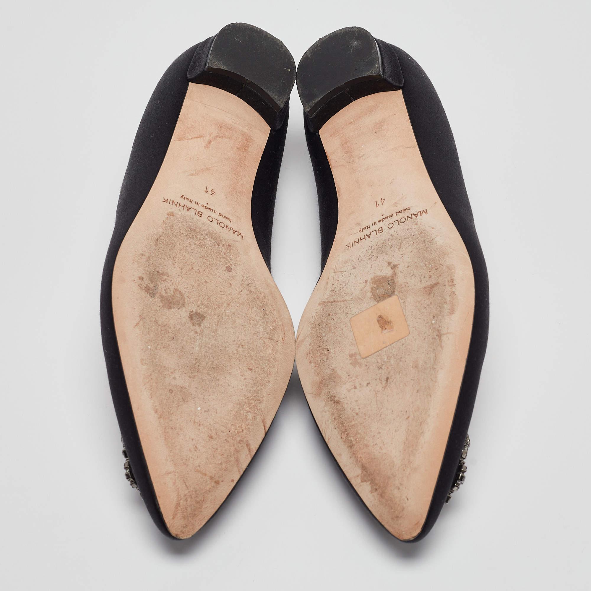 Manolo Blahnik Black Satin Hangisi Ballet Flats Size 41 2