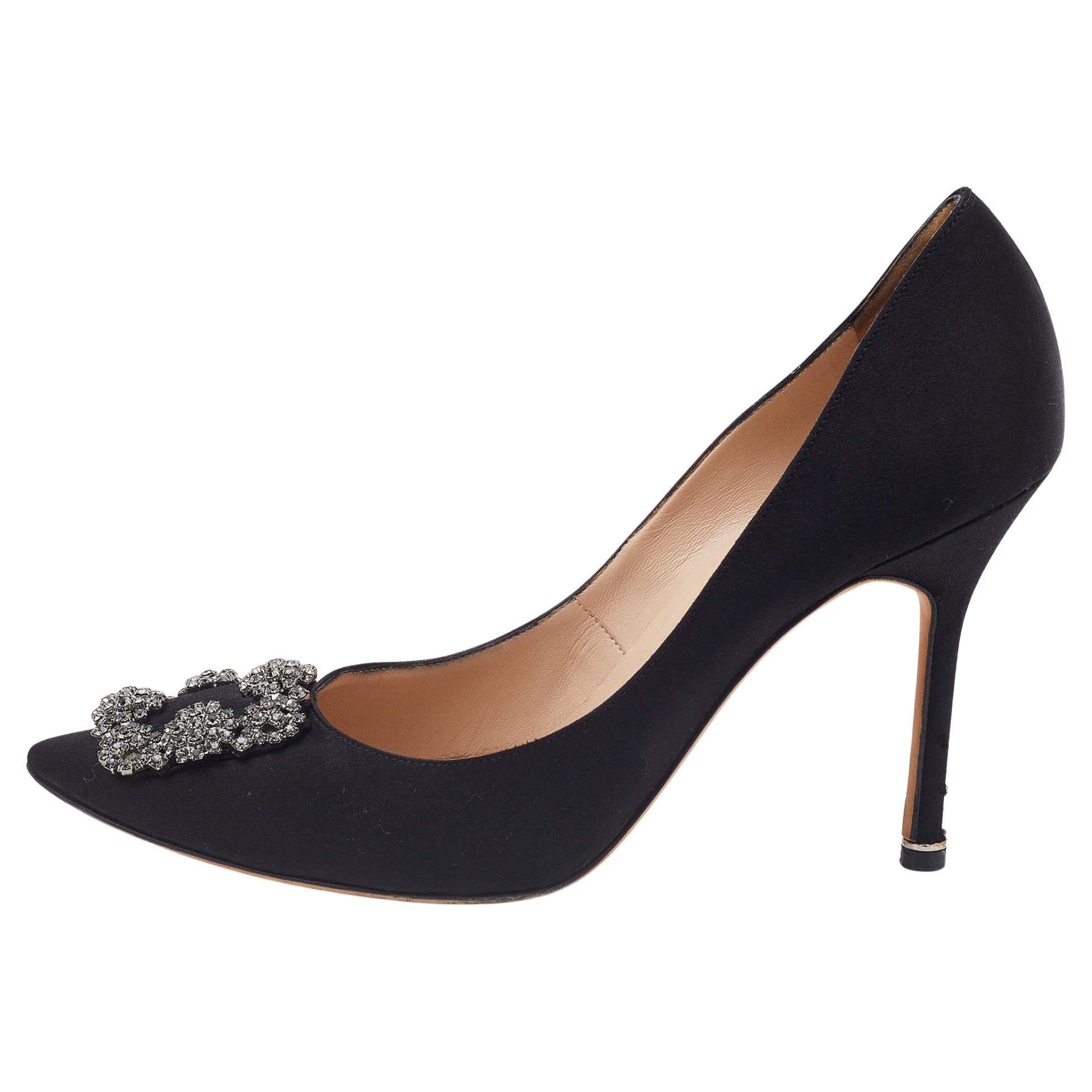 Sandales Talons Manolo Blahnik Chaos Crystalrock - Taille 41.5, Satin Noir, Neuves Sans Boîte