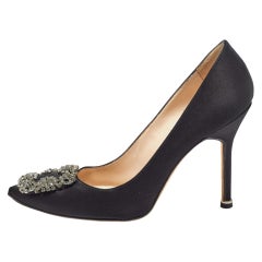 Manolo Blahnik Black Satin Hangisi Pumps Size 36