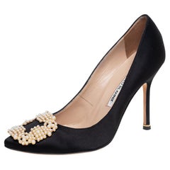 Manolo Blahnik Black Satin Hangisi Pumps Size 36.5