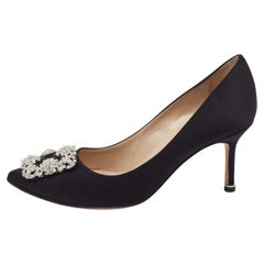 Manolo Blahnik Black Satin Hangisi Pumps Size 36.5