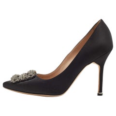 Manolo Blahnik Black Satin Hangisi Pumps Size 37.5