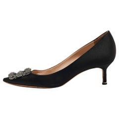 Manolo Blahnik Black Satin Hangisi Pumps Size 38.5