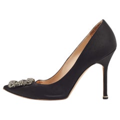 Manolo Blahnik Black Satin Hangisi Pumps Size 38.5