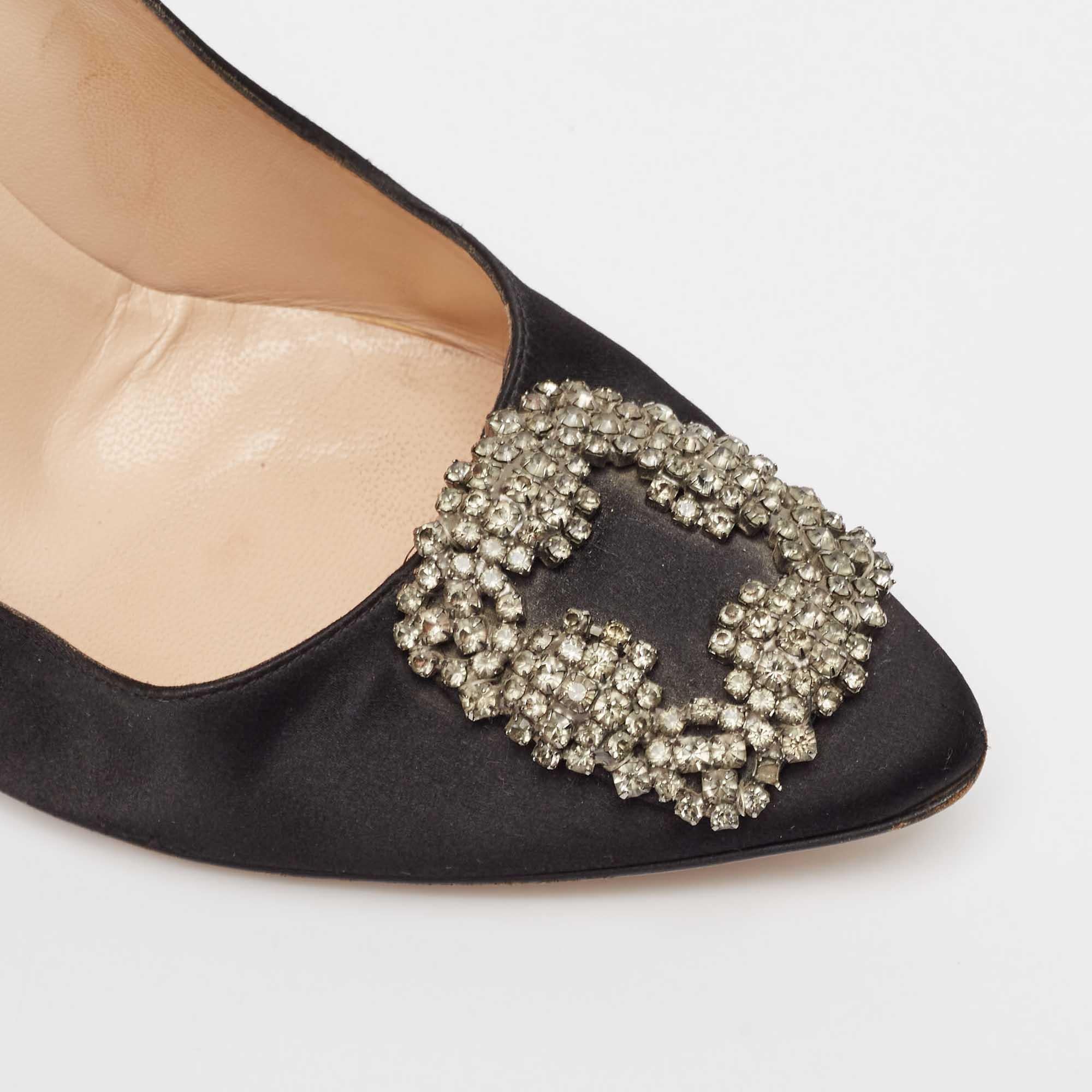 Manolo Blahnik Black Satin Hangisi Pumps Size 40 3