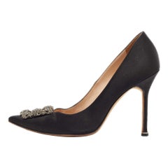 Manolo Blahnik Black Satin Hangisi Pumps Size 40