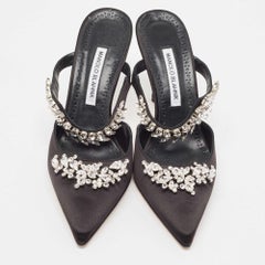 Manolo Blahnik Black Satin Lurum Mules Size 40.5