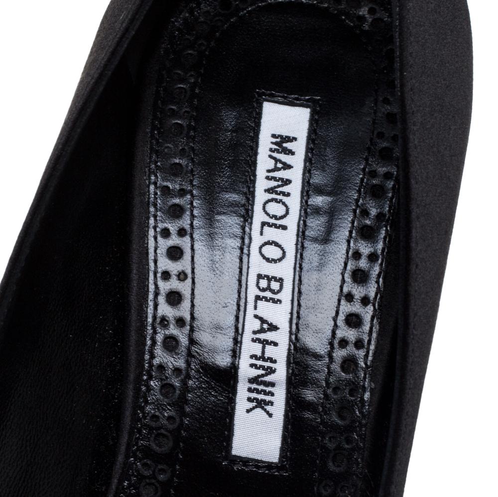 Manolo Blahnik Black Satin Matik Crystal Embellished Peep Toe Pumps Size 36.5 2