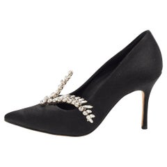 Manolo Blahnik Black Satin Nadira Pumps Size 36