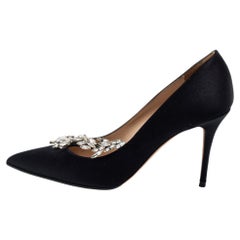 Manolo Blahnik Black Satin Nadira Pumps Size 38.5