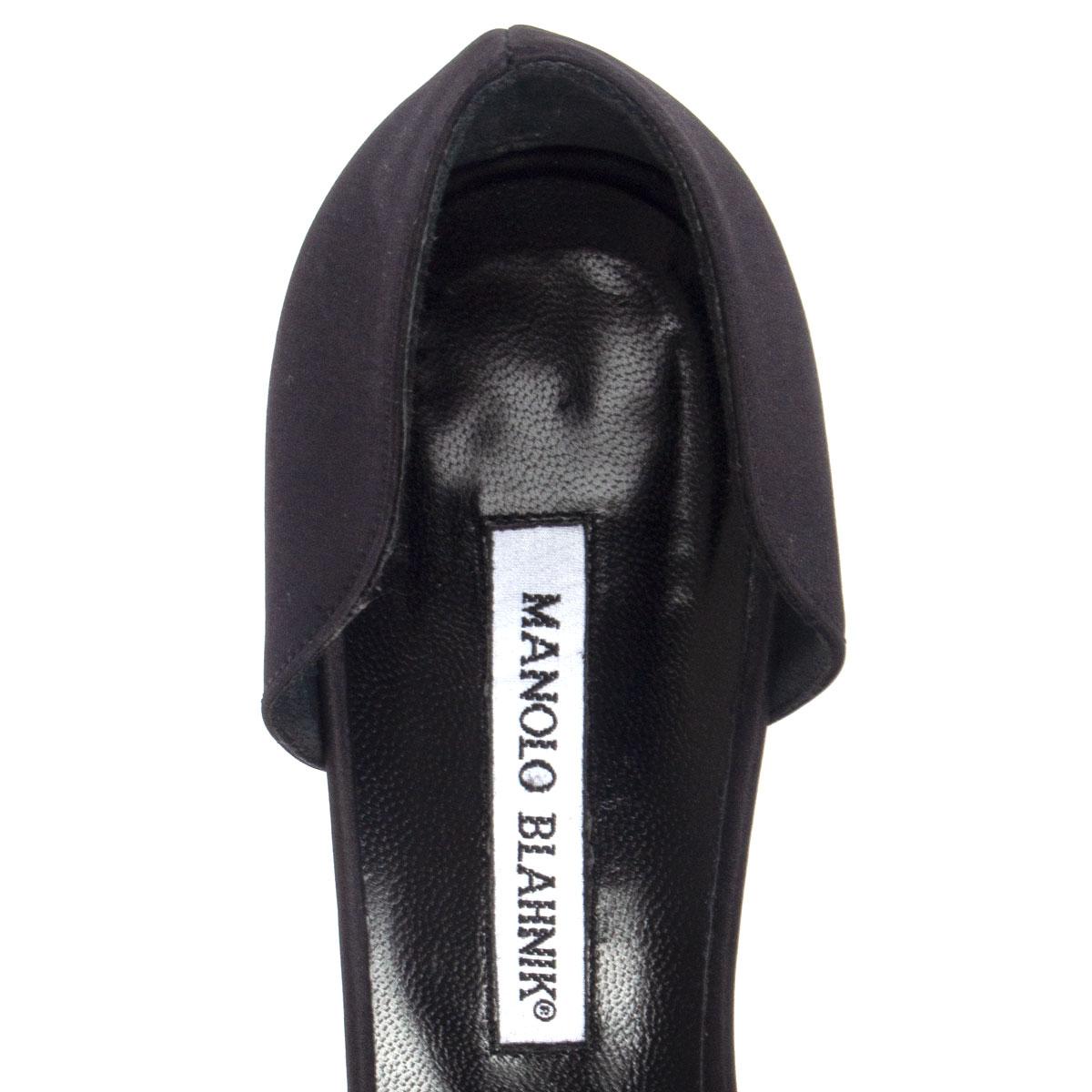 Black MANOLO BLAHNIK black silk satin CRYSTAL EMBELLISHED Sandals Shoes 38 For Sale