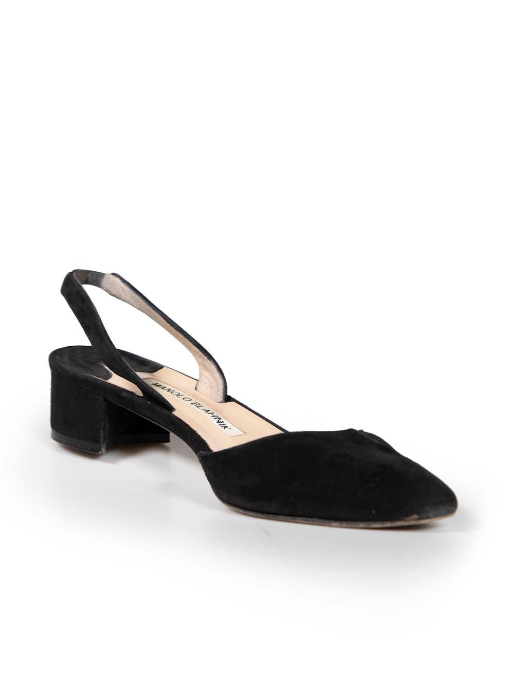 CONDITION is Very good. Minimal wear to pumps is evident. Minimal wear to suede pointed toes and wear to soles on this used Manolo Blahnik designer resale item. These shoes come with original box.
 
 
 
 Details
 
 
 Aspro model
 
 Black
 
 Suede
 
