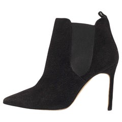 Manolo Blahnik Black Suede Baylow Ankle Boots Size 38.5