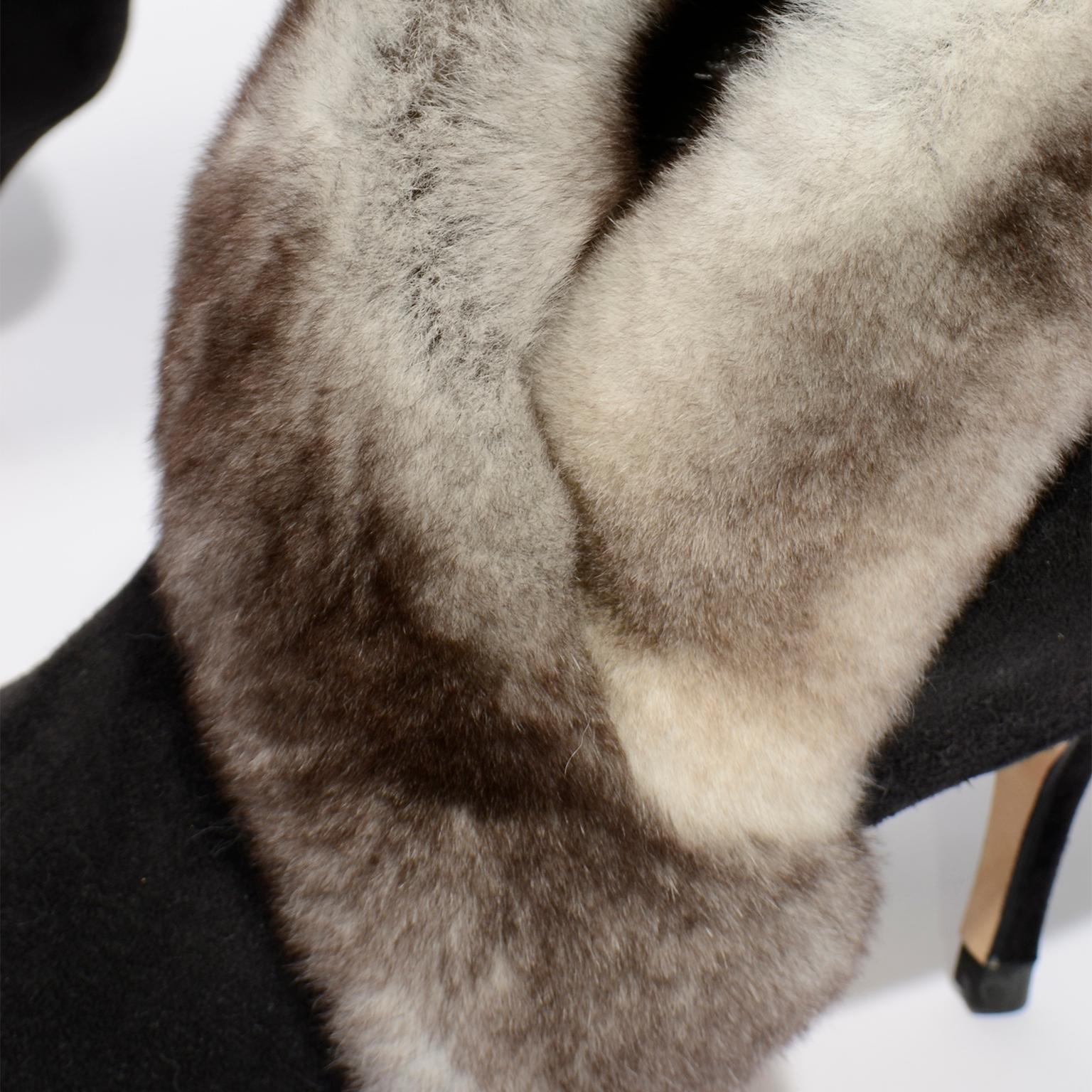 Manolo Blahnik Black Suede Booties W Heels & Luxe Mink Trim w Box & Shoe Bags 3