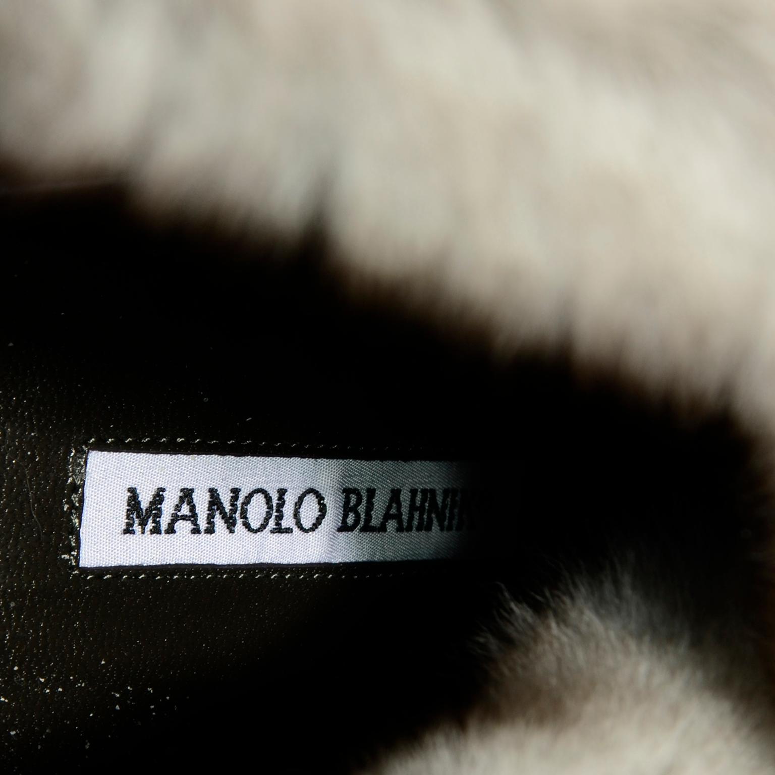  Manolo Blahnik Black Suede Booties W Heels & Luxe Mink Trim w Box & Shoe Bags 4