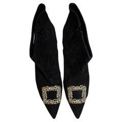 Manolo Blahnik Black Suede Boots with Wonderful Embellishment.