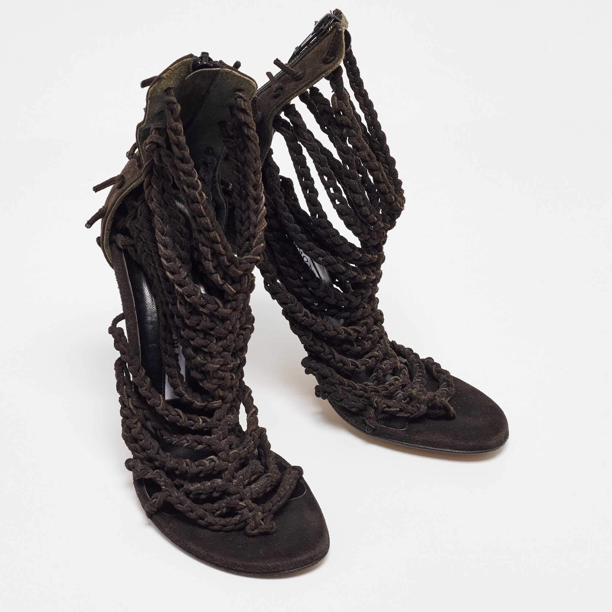 Women's Manolo Blahnik Black Suede Braided Ankle Strap Sandals Size 36.5 For Sale