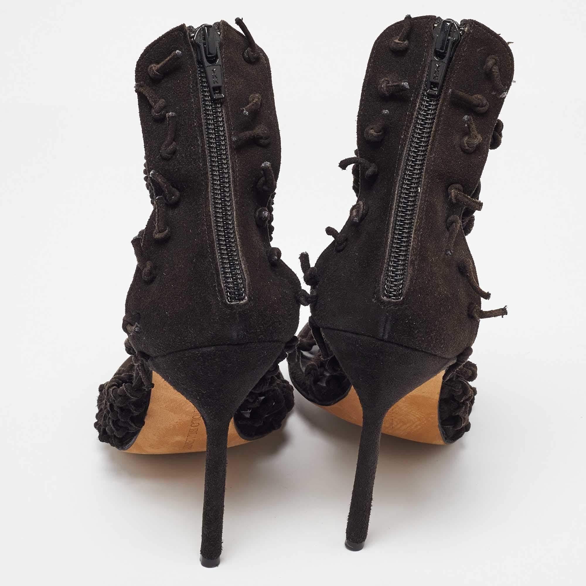 Manolo Blahnik Black Suede Braided Ankle Strap Sandals Size 36.5 For Sale 1