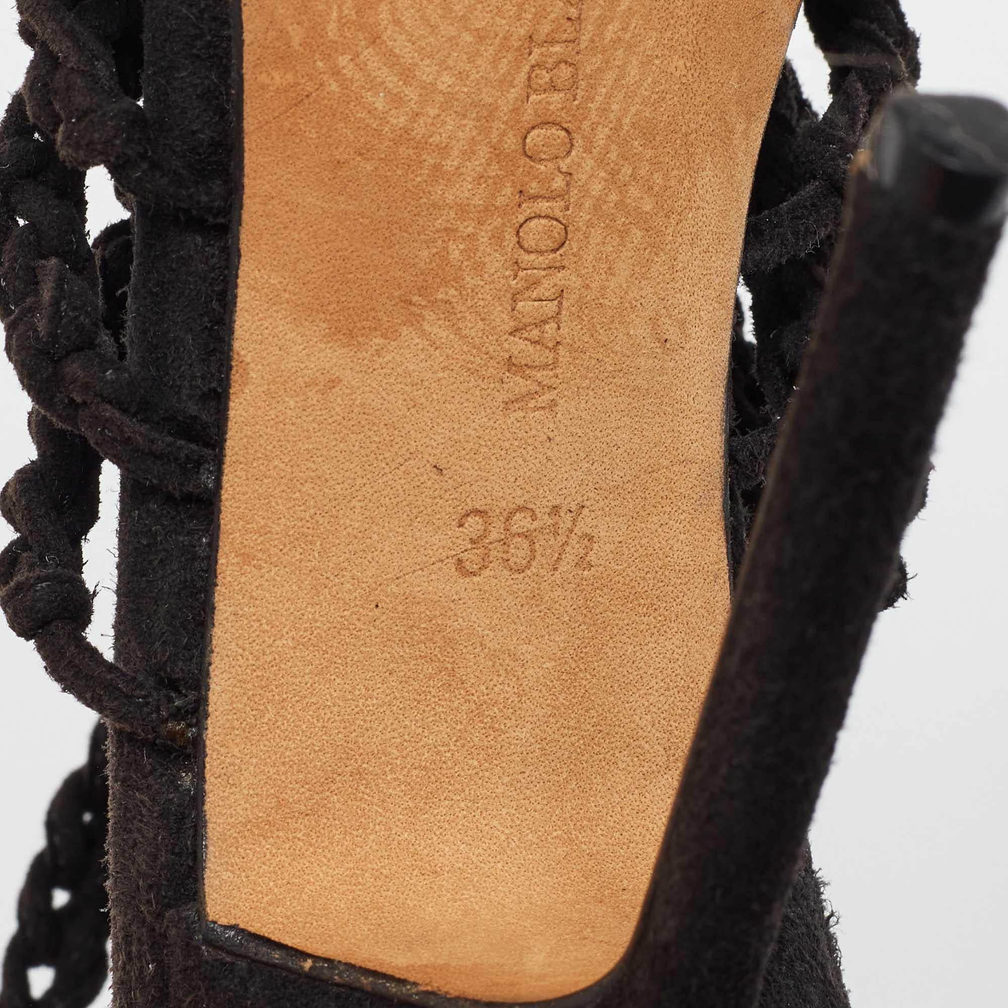 Manolo Blahnik Black Suede Braided Ankle Strap Sandals Size 36.5 For Sale 4