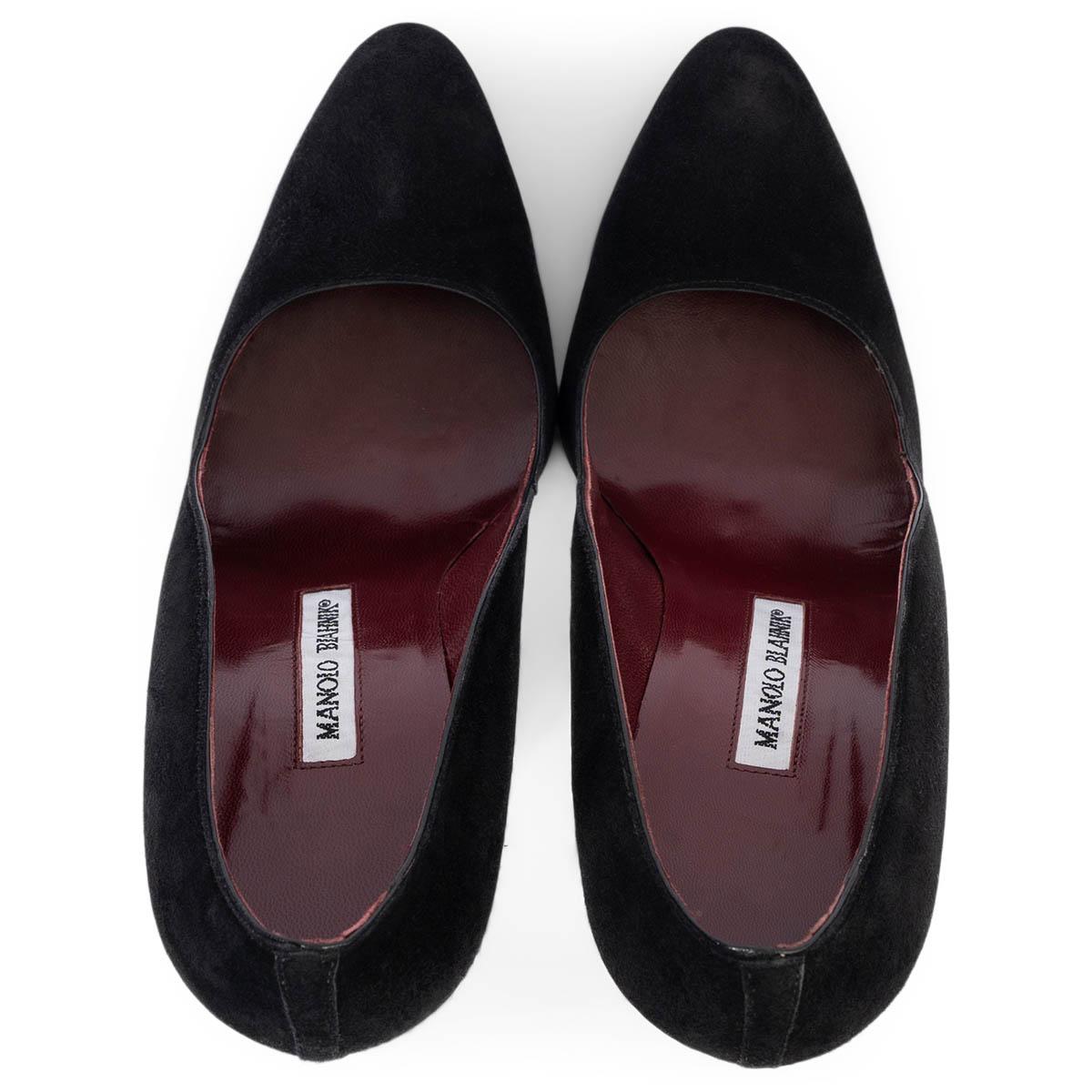 MANOLO BLAHNIK black suede CURVED HEEL Pumps Shoes 38 For Sale 1
