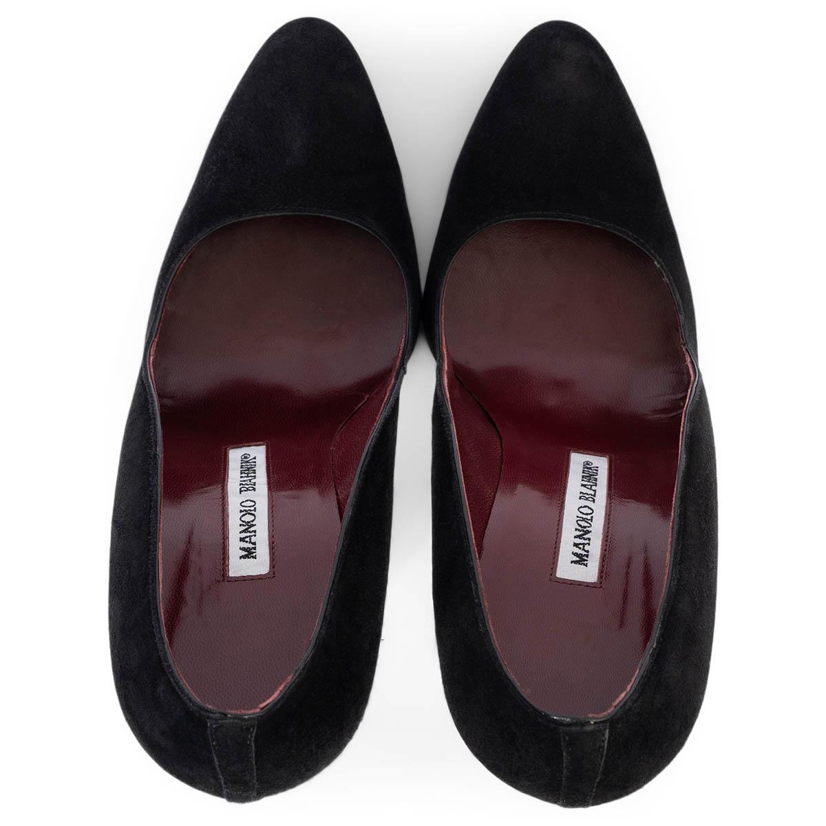 Women's MANOLO BLAHNIK black suede CURVED HEEL Pumps Shoes 38 For Sale