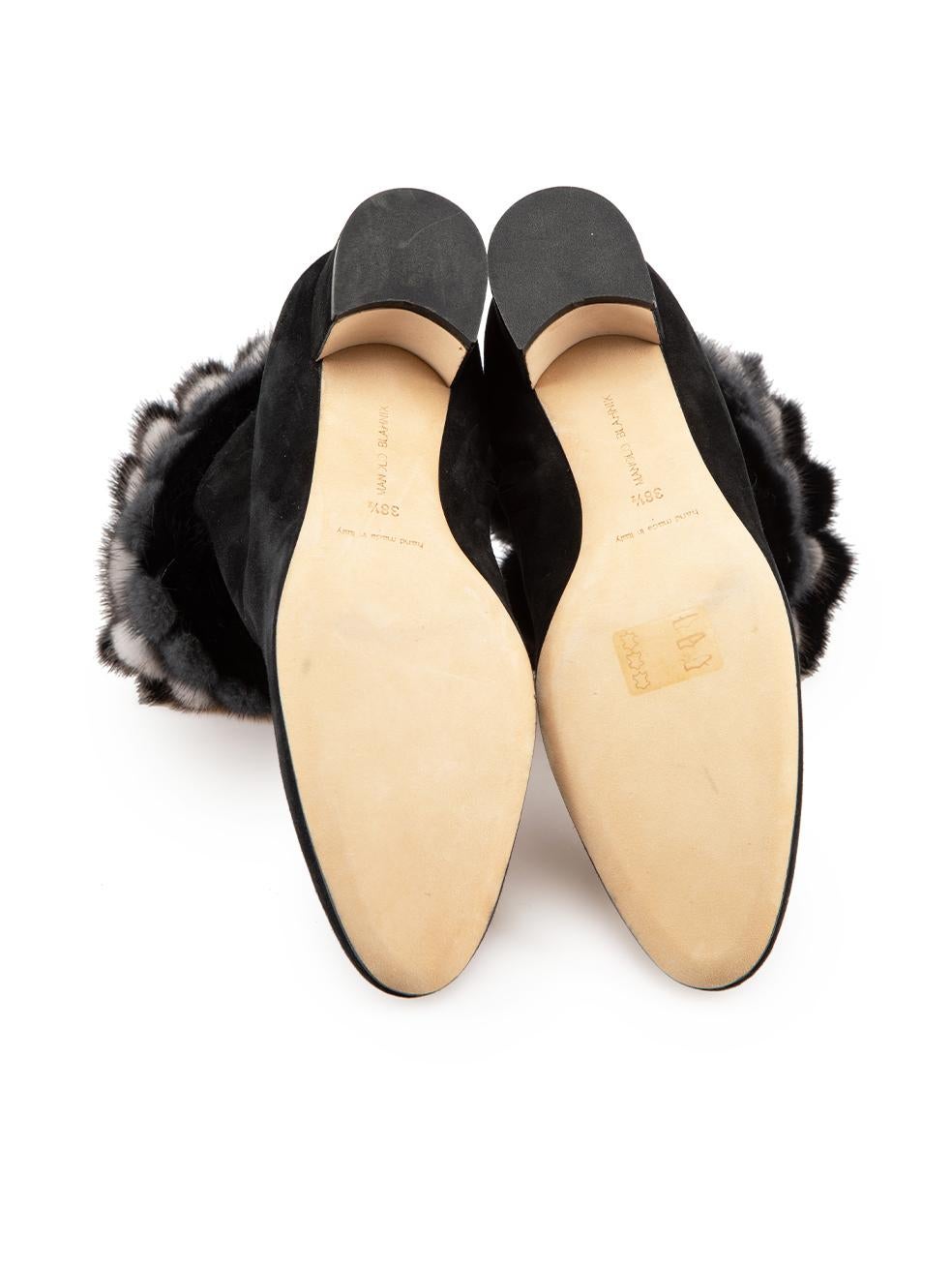 Women's Manolo Blahnik Black Suede Fur Trim Ankle Boots Size IT 38.5 For Sale