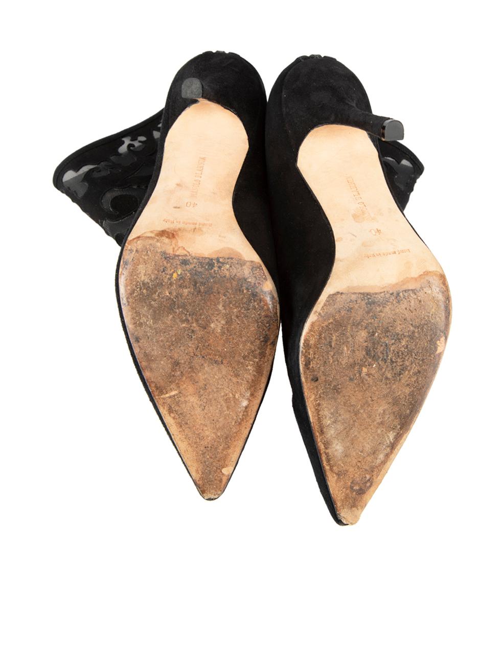 Women's Manolo Blahnik Black Suede Lazer Cut Mesh Boots Size IT 40 For Sale