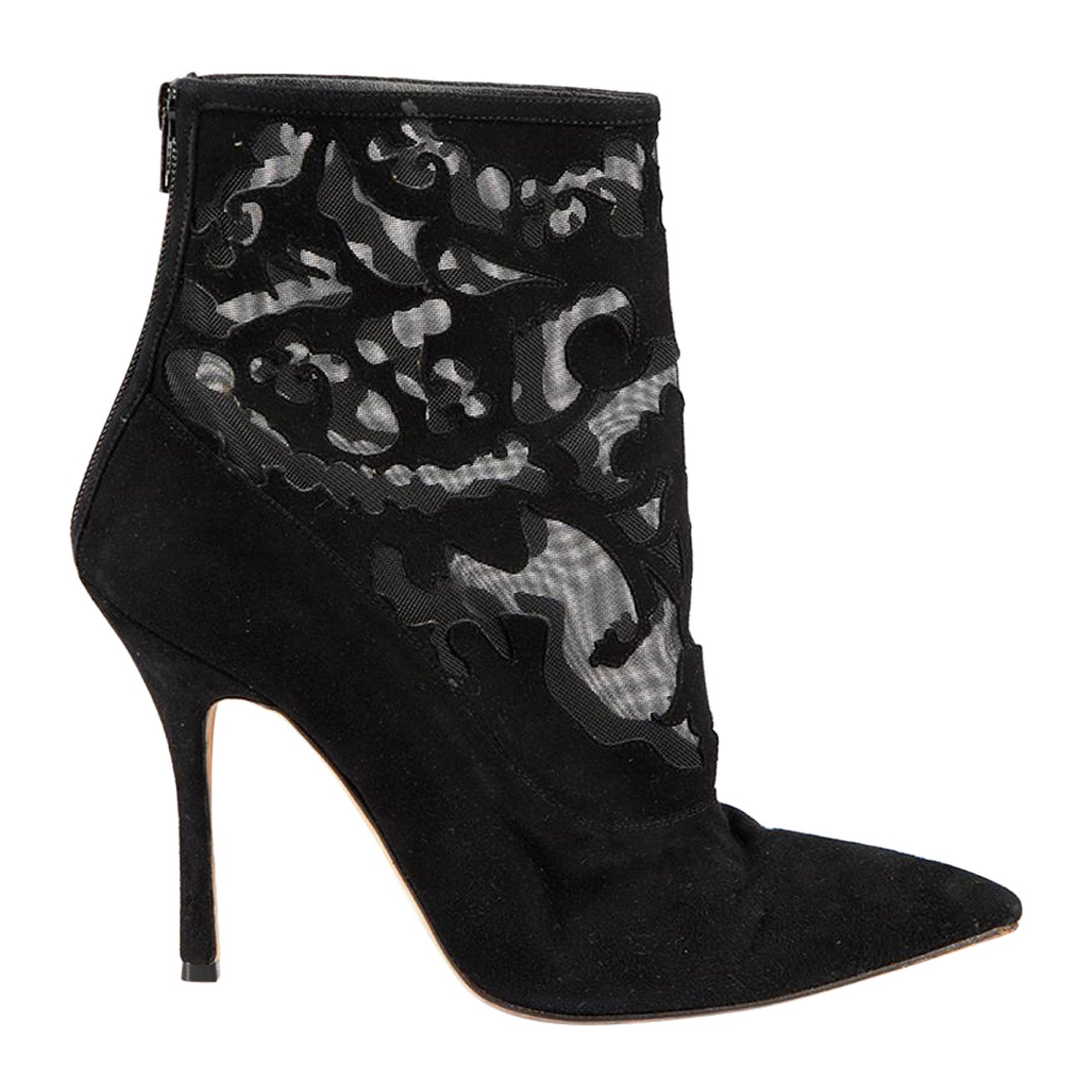 Manolo Blahnik Black Suede Lazer Cut Mesh Boots Size IT 40