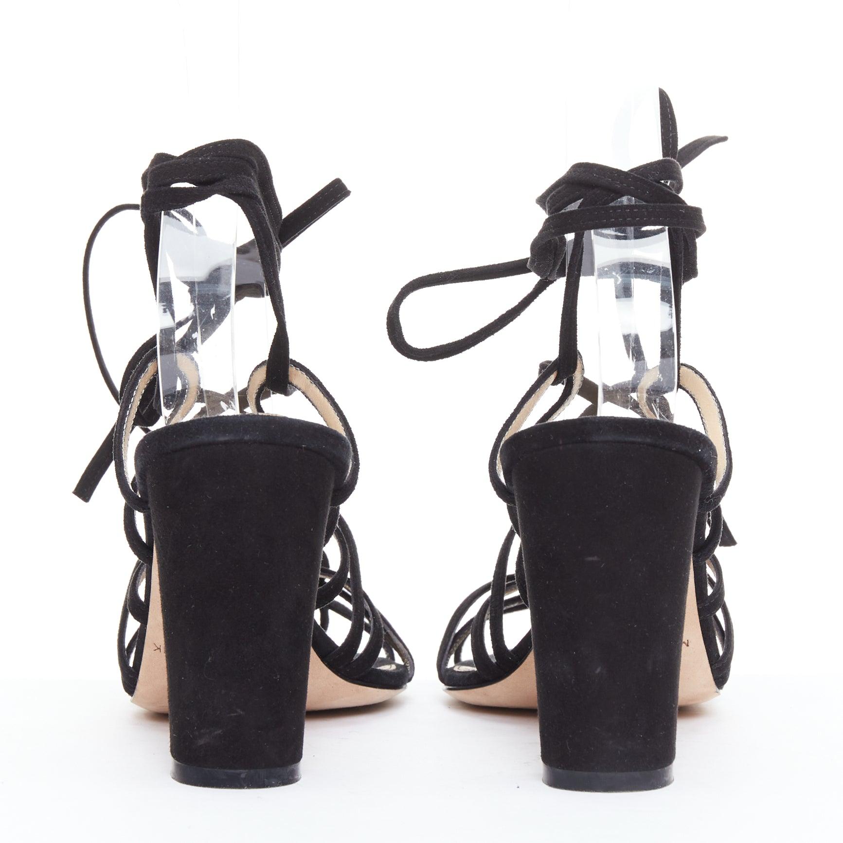 MANOLO BLAHNIK cuir velours noir lacets talons bloc à lanières EU39 Pour femmes en vente