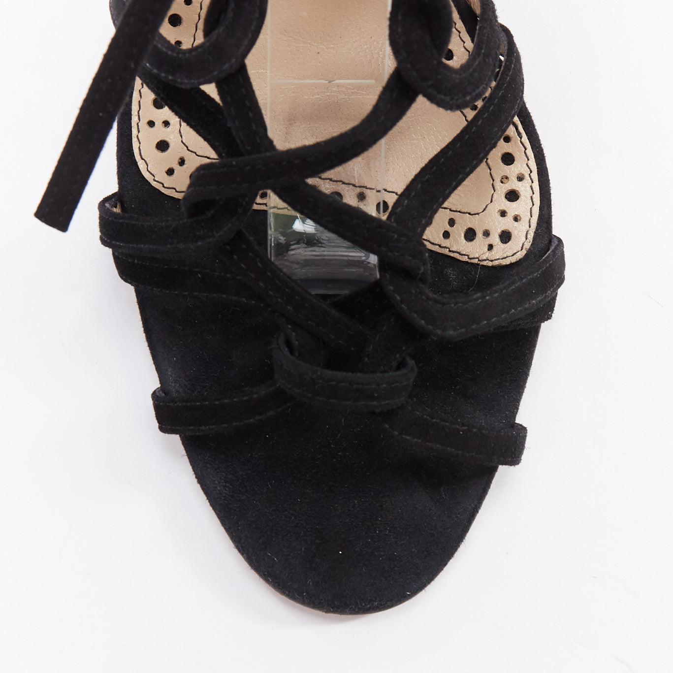 MANOLO BLAHNIK cuir velours noir lacets talons bloc à lanières EU39 en vente 1