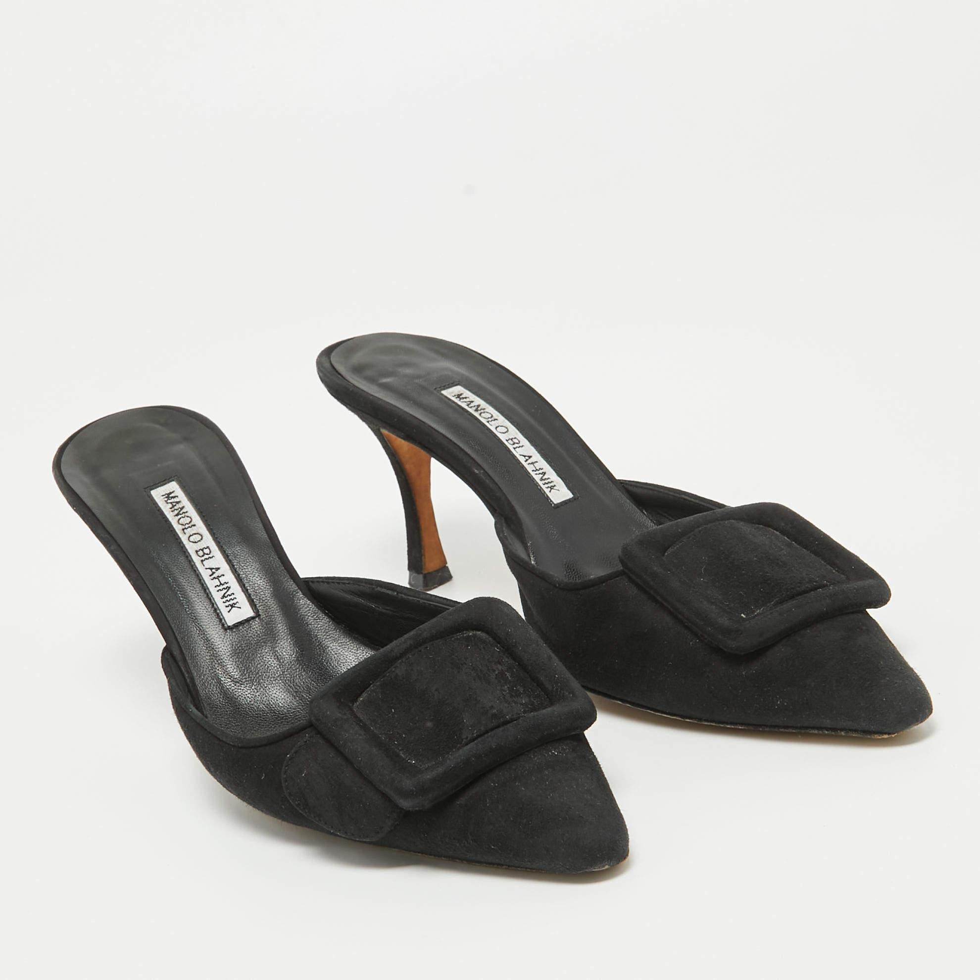 Women's Manolo Blahnik Black Suede Maysale Mules Size 38.5