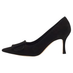 Manolo Blahnik Black Suede Maysale Pumps 