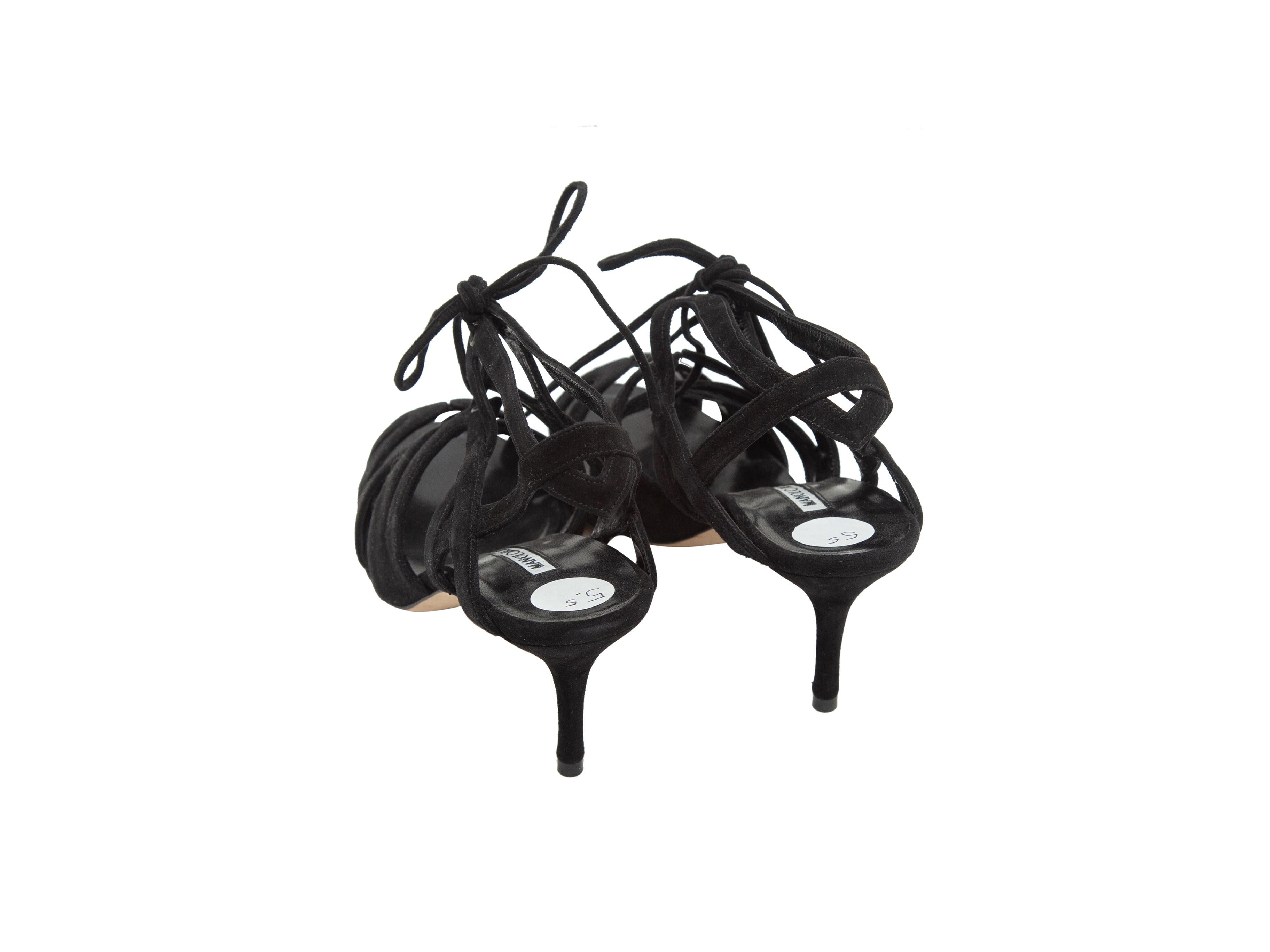Manolo Blahnik Black Suede Netochka 70 Cage Sandals In Excellent Condition In New York, NY