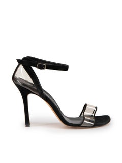 Manolo Blahnik Black Suede Plexi Ankle Strap Sandals Size IT 40