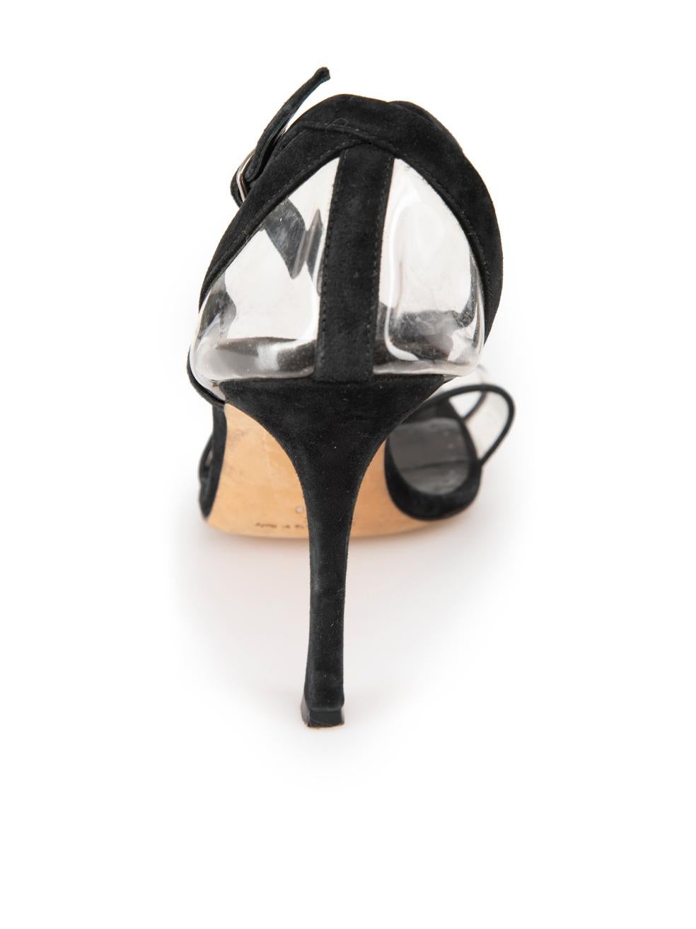 Manolo Blahnik Sandales en daim noir à bride cheville Plexi Taille IT 40 Pour femmes en vente