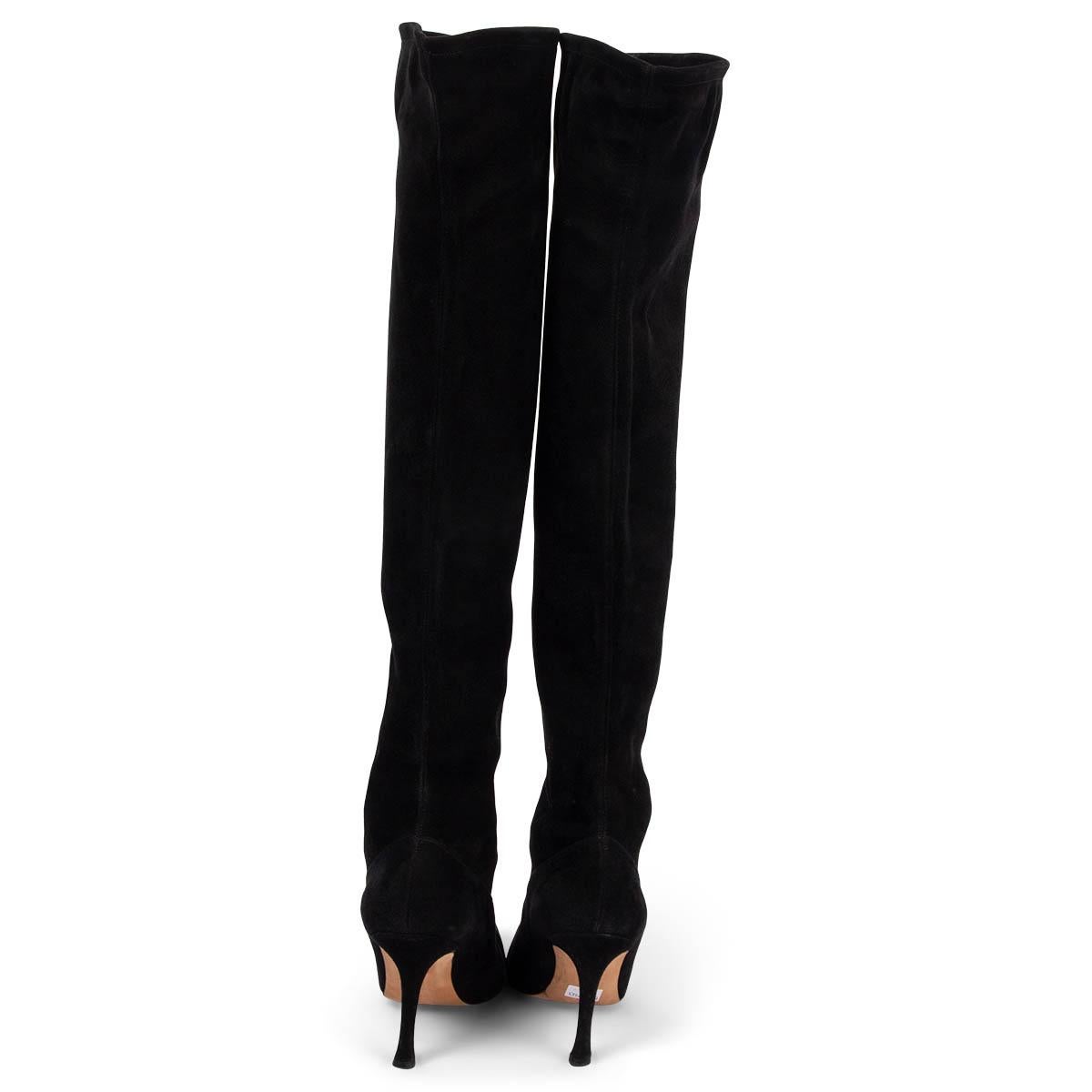 Black MANOLO BLAHNIK black suede Pointed Toe Knee High Boots Shoes 36 For Sale