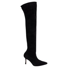 MANOLO BLAHNIK black suede Pointed Toe Knee High Boots Shoes 36