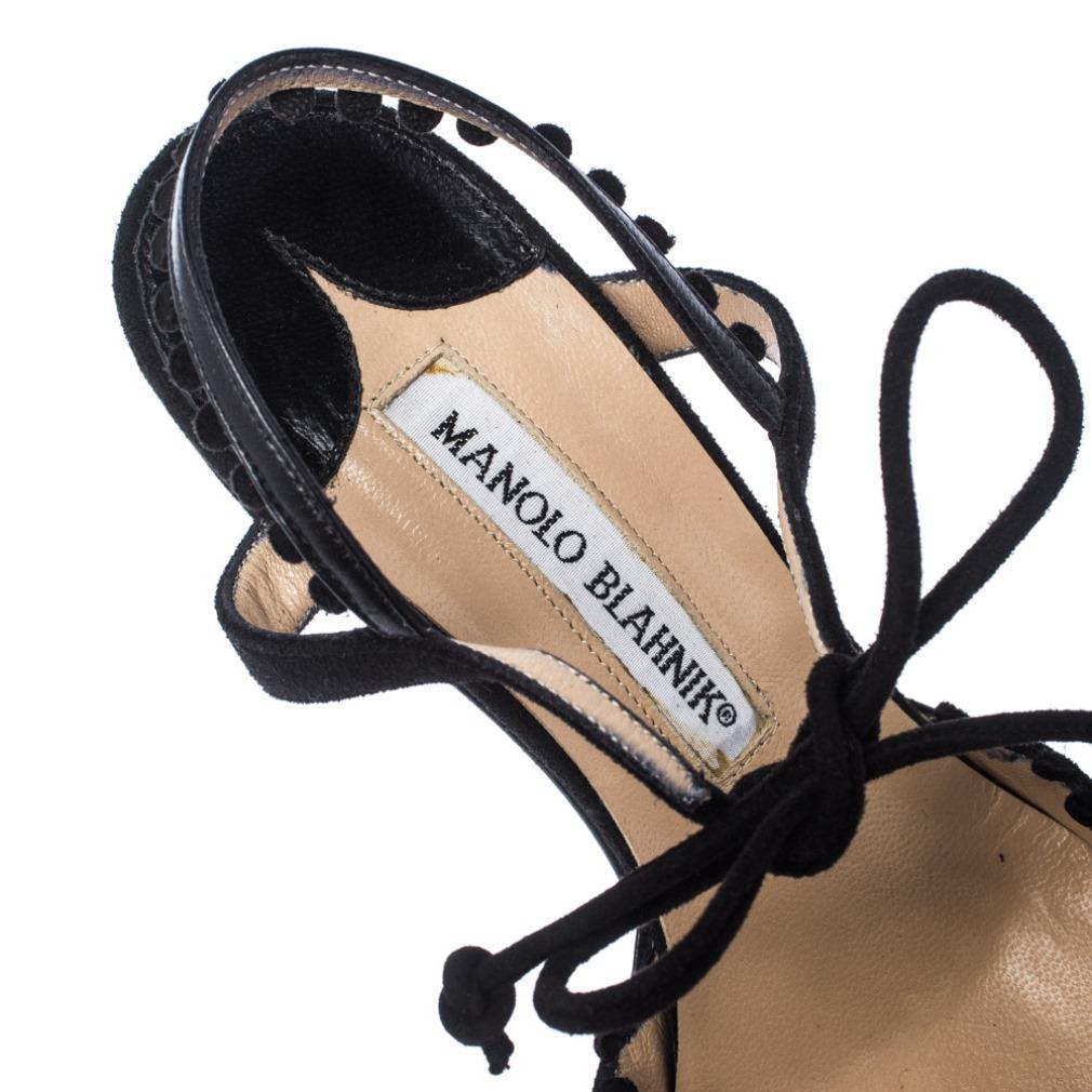 Manolo Blahnik Black Suede Pointed Toe Tie Ankle Sandals Size 36.5 3