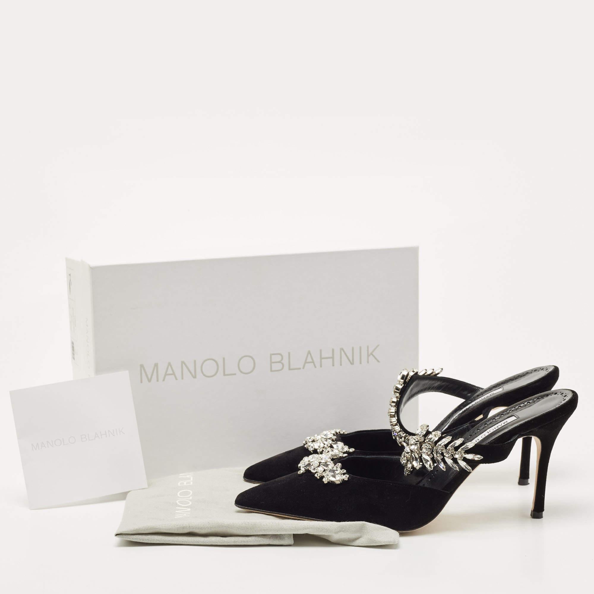 Manolo Blahnik Black Velvet Crystal Lurum Crystal Mary Jane Pumps Size 42 2